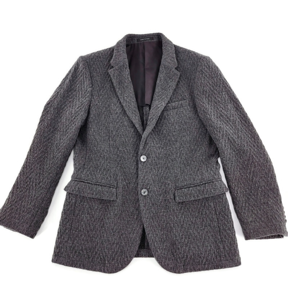 Emporio Armani Johnny Line Grey Woven Virgin Wool Blend Two Button Blazer Italy